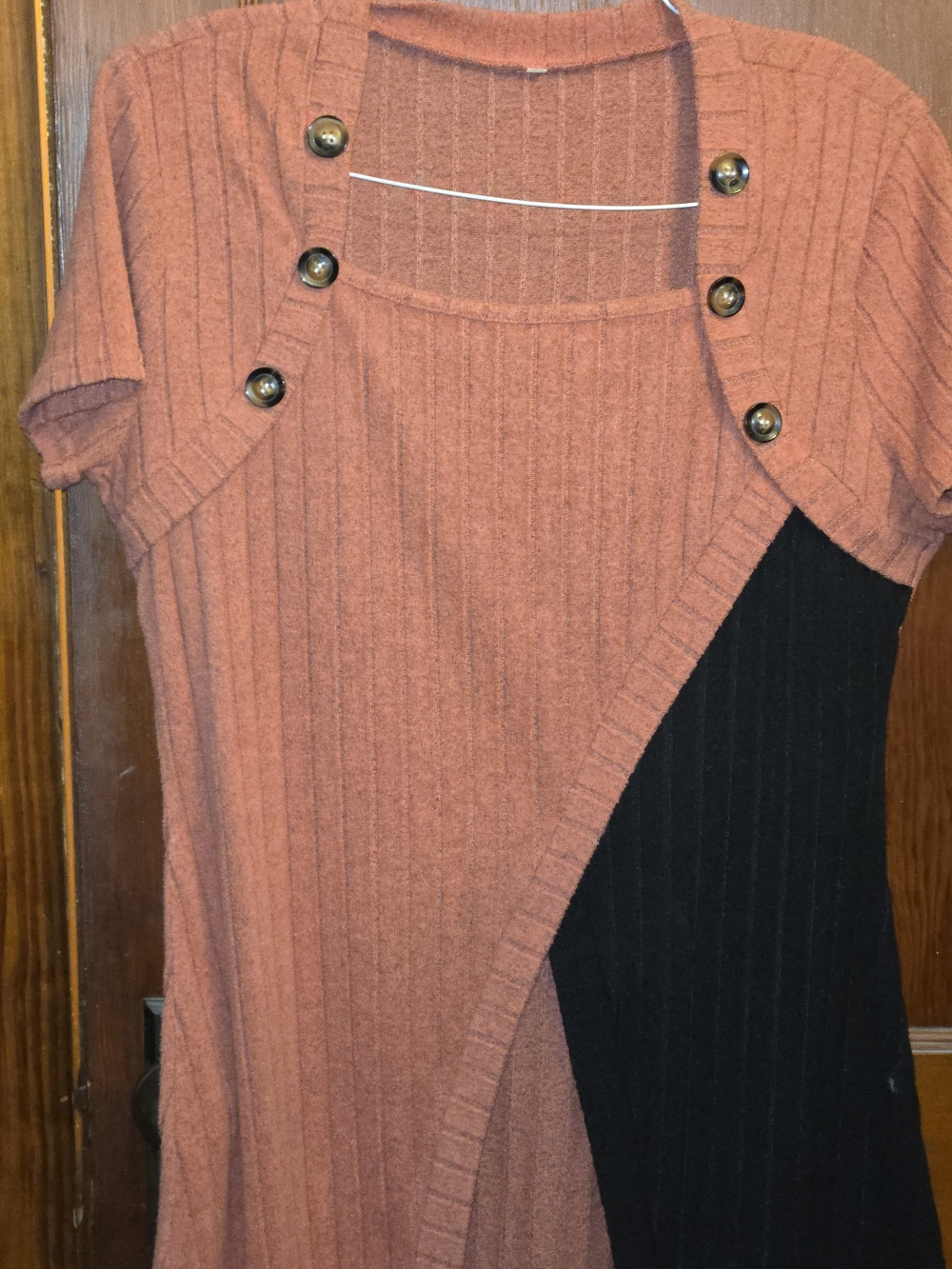 Button-Detail Ribbed Square-Neck Sweater Top - Rust Color - Picture 4 of 6